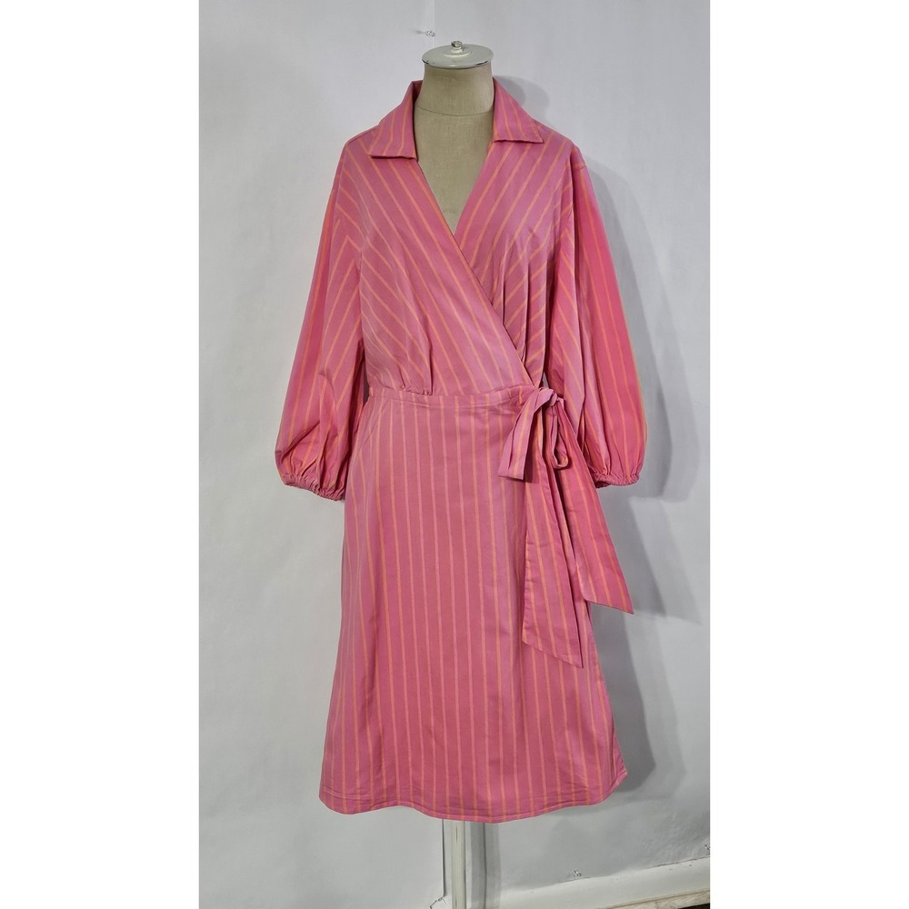 New York And Company Women's Pink Striped Collar Wrap Dress
